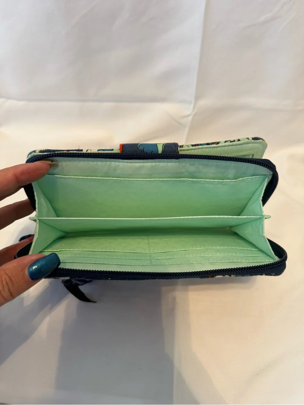 Vera Bradley Navy Floral Quilted Zip-Around Wallet with Turn-Lock-Floral Bursts - Picture 7 of 9